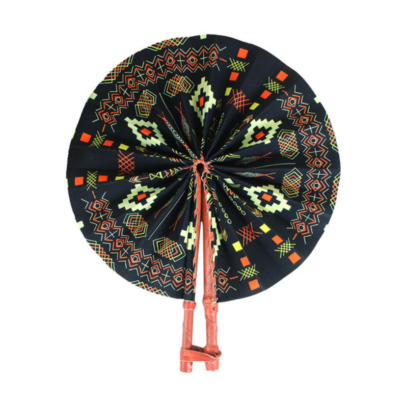 Black African Print Folding Fan (0.19lbs)