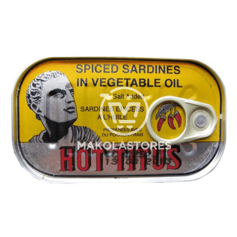 HOT TITUS – SPICED SARDINES IN VEGETABLE OIL 125G (0.276LBS)