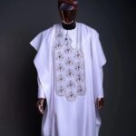 WHITE AFRICAN MEN’S AGBADA, AFICAN SUIT, TRADITIONAL FABRIC, AFRICAN PRINT