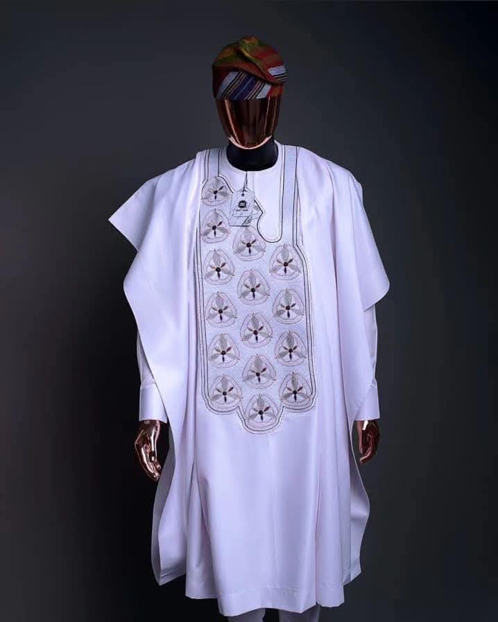 WHITE AFRICAN MEN’S AGBADA, AFICAN SUIT, TRADITIONAL FABRIC, AFRICAN PRINT