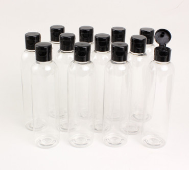 8 oz. Clear Cosmo Round Bottles w/Flip Cap – 12 Pack