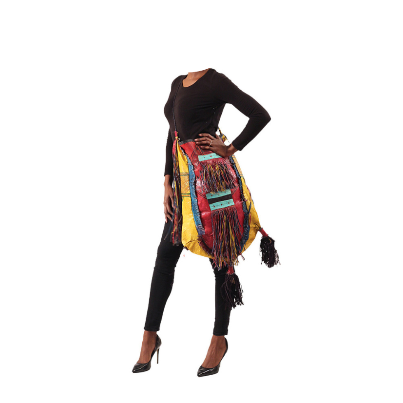 DELUXE TUAREG LEATHER FRINGED HANDBAG (1.23LBS)