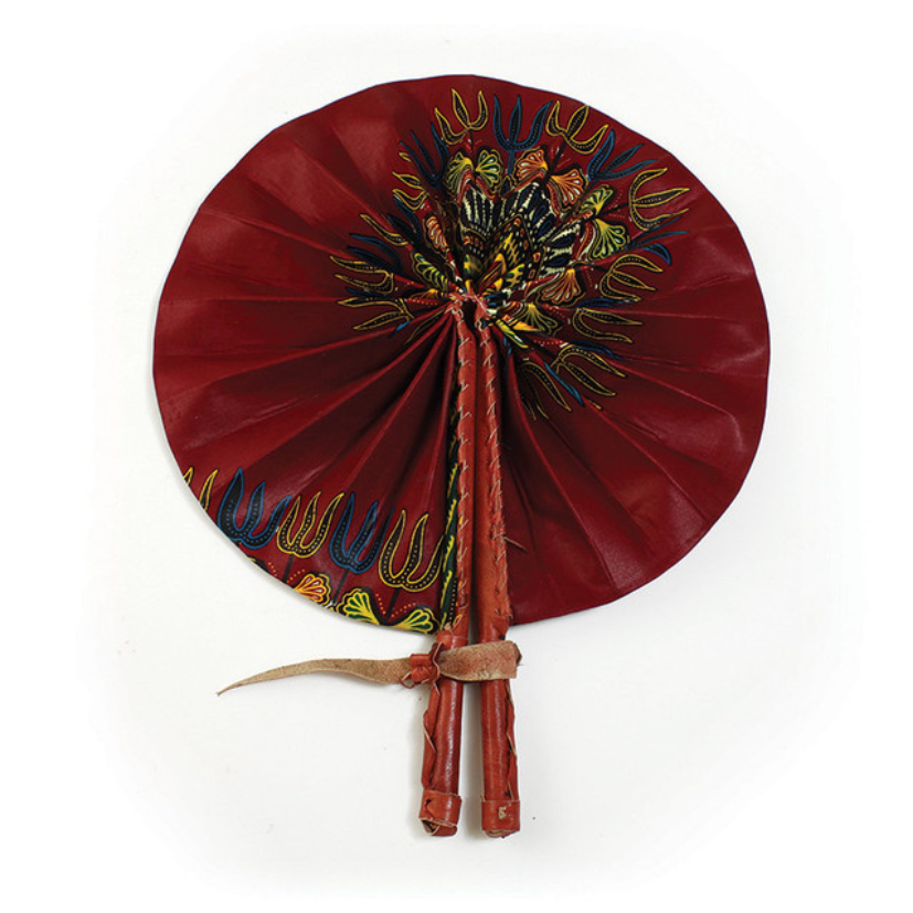 TRADITIONAL BURGUNDY LEATHER FOLDING FAN (0.17LBS)