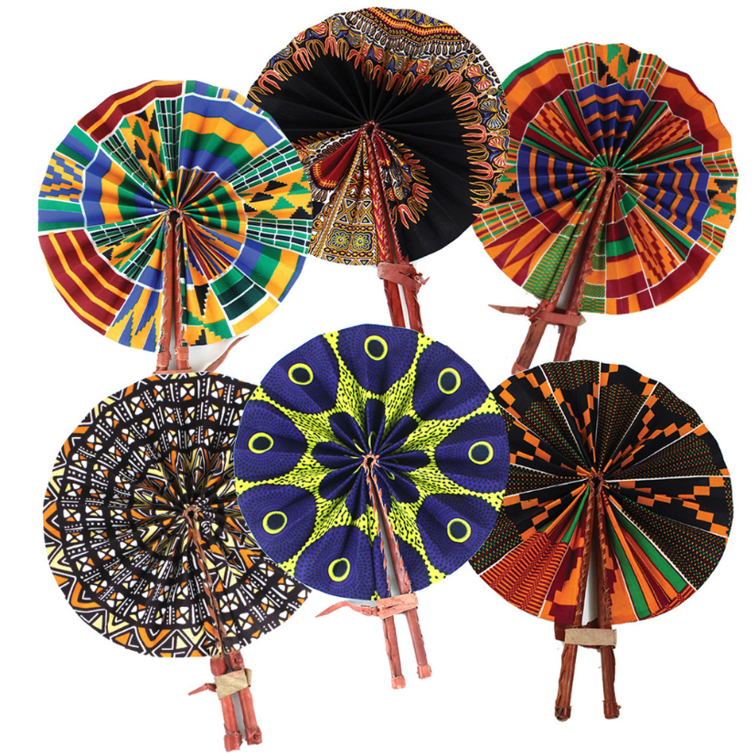 SET OF 6 AFRICAN FOLDING FANS (1.0LBS)