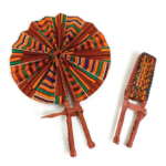 AFRICAN KENTE #1 LEATHER FOLDING FAN (0.19LBS)