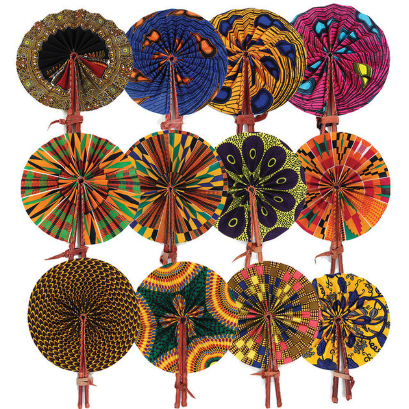 SET OF 12 AFRICAN FOLDING FANS (2.0LBS)