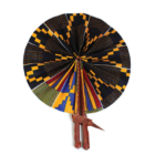 BLACK/BLUE KENTE LEATHER FOLDING FAN (1.76LBS)