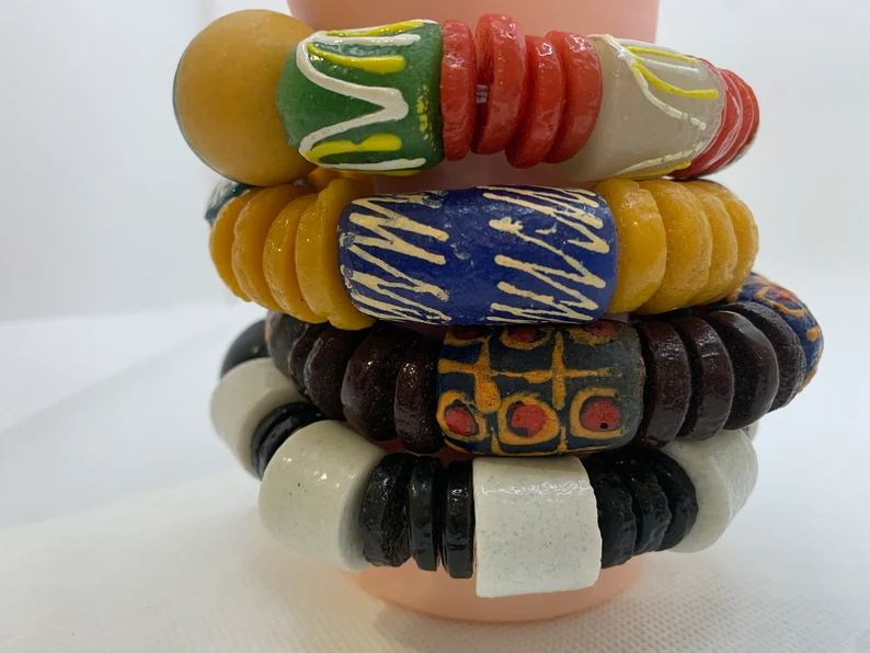 AUTHENTIC GHANA AFRICA BEADS BRACELETS/ GHANA BEADS/AFRICA GHANA BEAD BRACELETS/ UNISEX BEADS BRACELET/ MADE IN GHANA BAEDS.