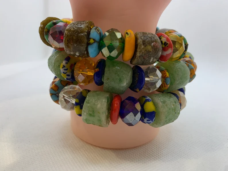 AUTHENTIC GHANA AFRICA BEADS BRACELETS/ GHANA BEADS/AFRICA GHANA BEAD BRACELETS/ UNISEX BEADS BRACELET/ MADE IN GHANA BAEDS.