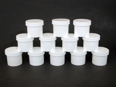 Set Of 12 White Plastic Jars/Caps – 2 oz.